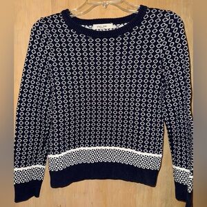 100% Cotton Pink Rose Navy and White Patterned Sweater